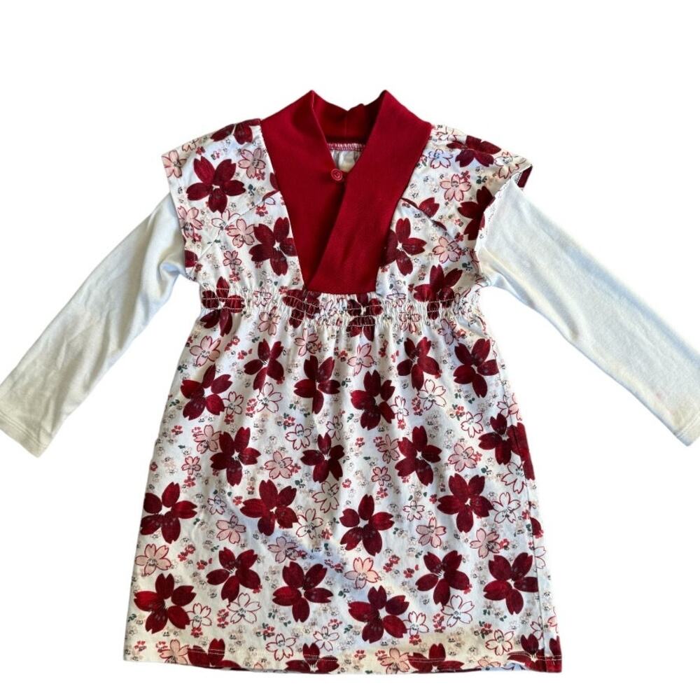 Tea Collection Kimono Dress, Red & White Floral Size 3T